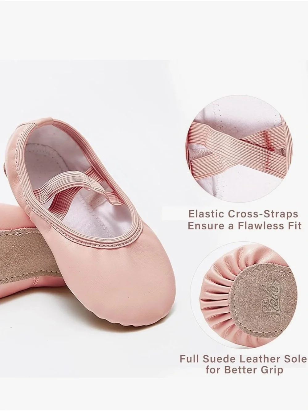 NEW Kids Pink Ballet Slippers with Elastic Strap, size 2 ML